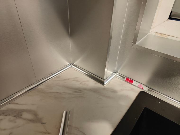Worktop and upstand meeting in the corner