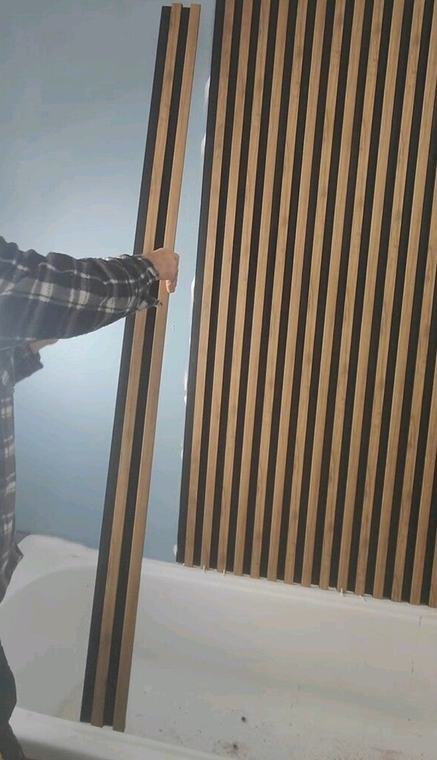 Fitting slatted wood wall panels